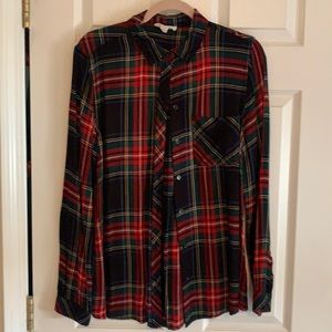 Tartan plaid button down blouse—M